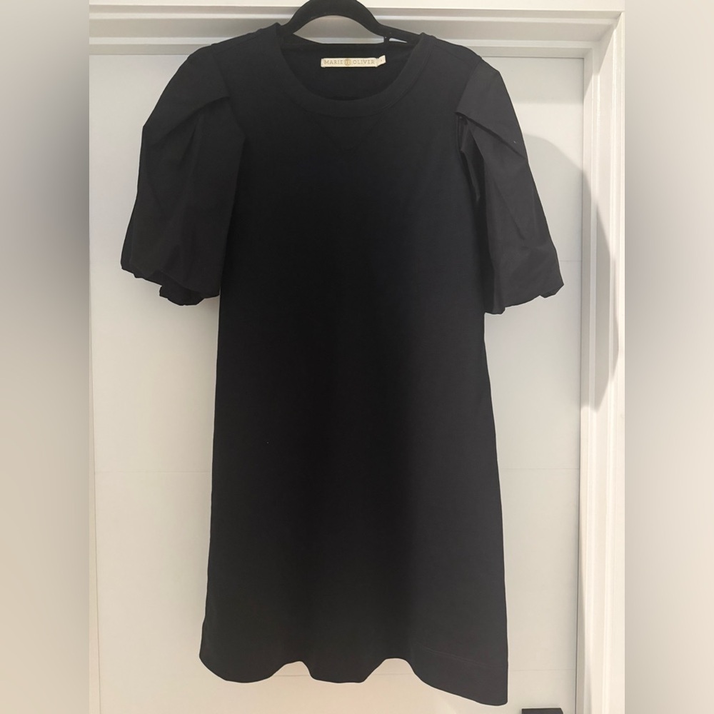 Marie Oliver Evie Black Mini Dress with Puff Sleeves - Picture 2 of 4